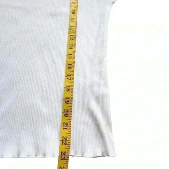 SELECTED Femme Long Sleeve Ribbed Tee Lettuce Hem White Crew Neck Women's Medium - Picture 13 of 13